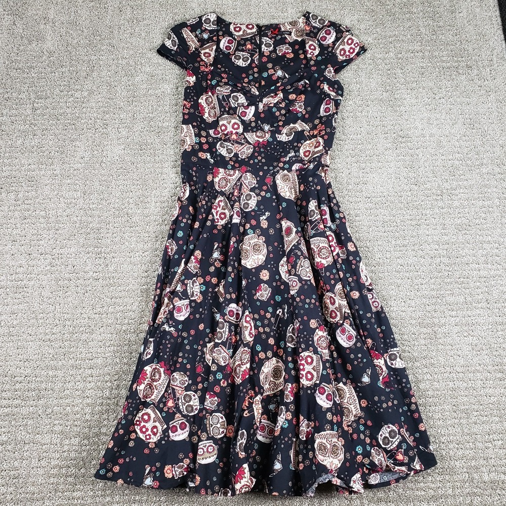 Hell Bunny Dress Womens (S) Black Swing Skull Day of the Dead 1950s Retro Vixen